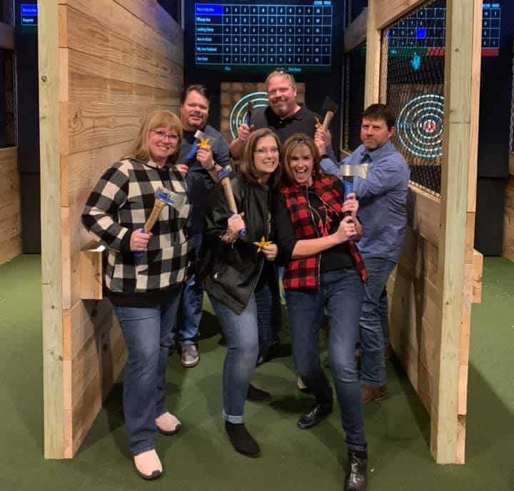 group at Chambersburg axe throwing birthday party